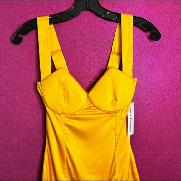 🆕Sexy Yellow Satin Silky Night Out Mini Dress  Size S - Picture 10 of 12